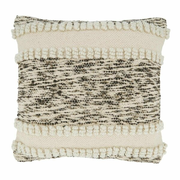 Saro 18 in. Woven Textured Square Throw Pillow with Poly Filling, Ivory 1677.I18SP